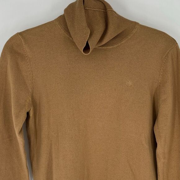 LAUREN RALPH LAUREN Women’s Turtleneck Sweater M Tan Merino Wool Cotton Blend - Picture 4 of 12